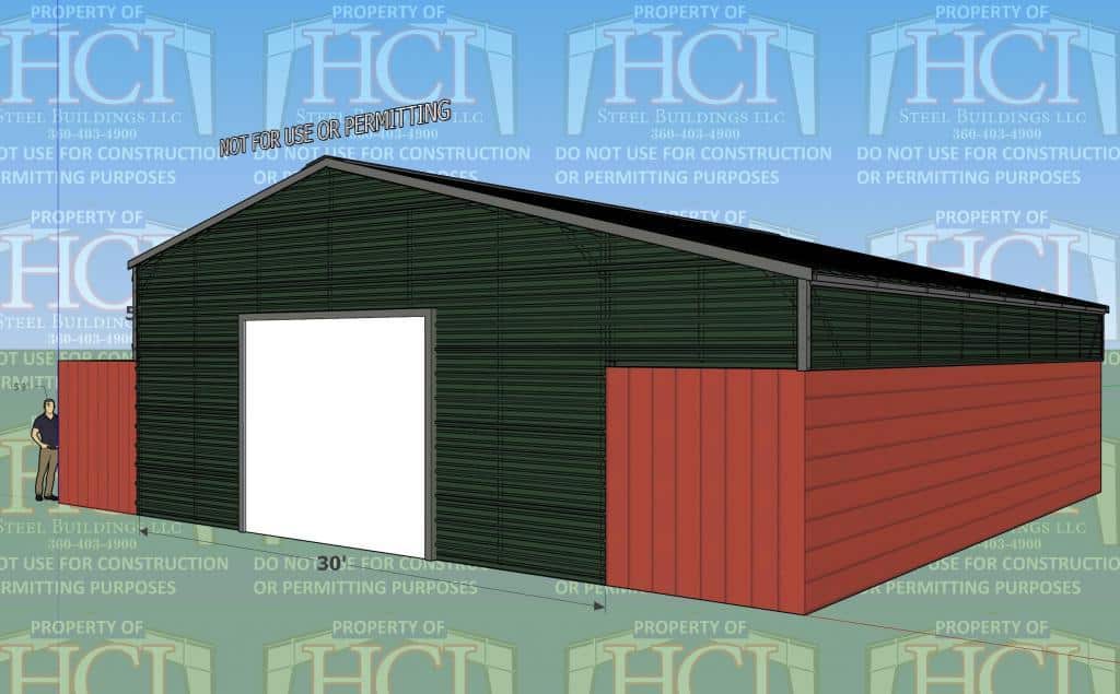 30x40x5 Shipping Container Cover with 8x40x5 3 LeanTo Fully Enclosed with 12x10RUD ManDoor IsoRight 1024x635