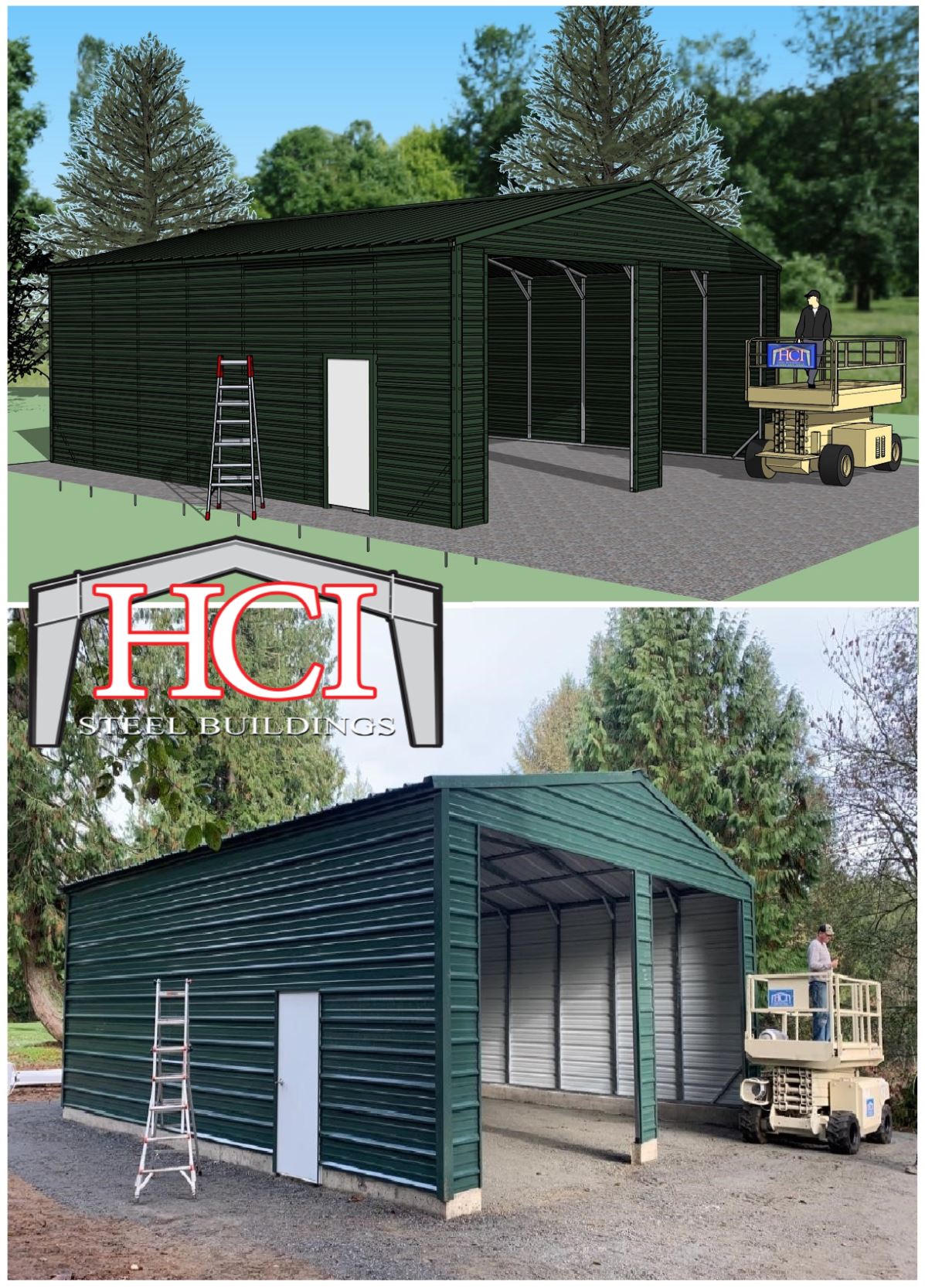 # 2244 Chris Webster 30x35x12 AFV Fully Enclosed Two12x12FrameOuts ManDoor BackLeft Comparison